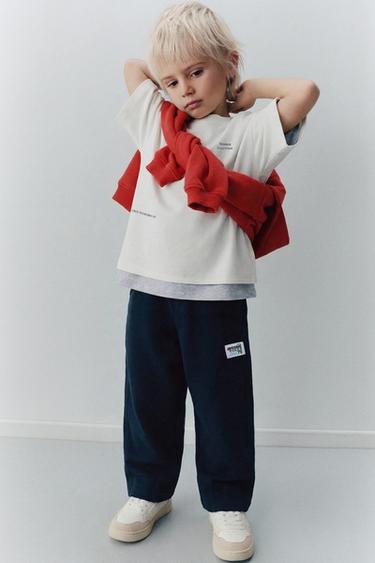 PANTALÓN BARREL ETIQUETA - Marino de Zara