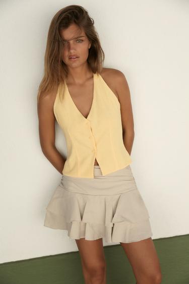 TEXTURED WAISTCOAT TOP - Yellow by Zara