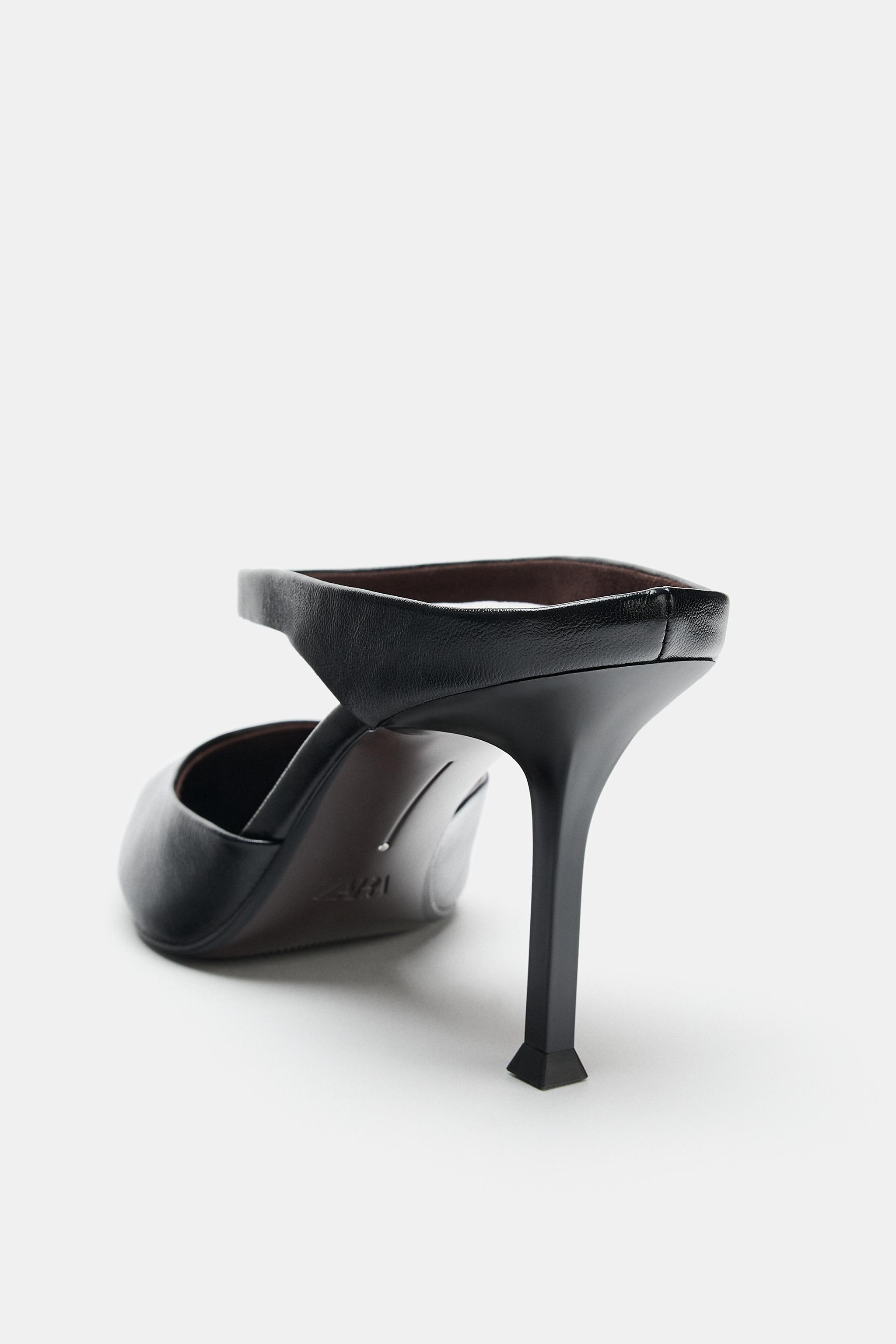 LEATHER HIGH HEEL MULES WITH STRAP