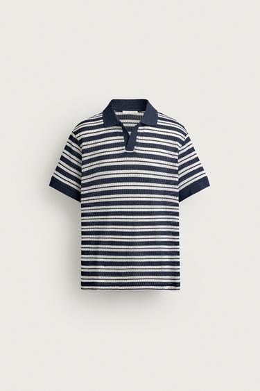 REGULAR FIT POLOSHIRT MED ÅBEN STRUKTUR - marine/råhvid fra Zara