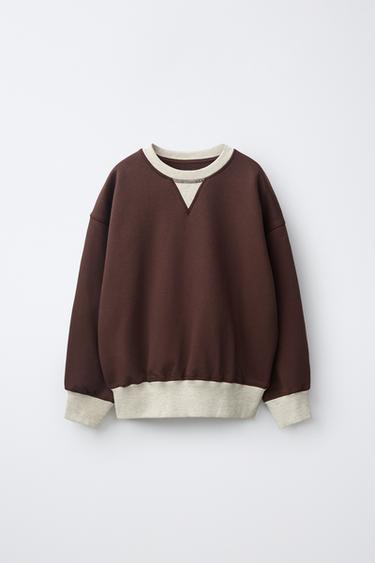COLOR BLOCK SWEATSHIRT AND WIDE LEG PANTS SET — Brown 2