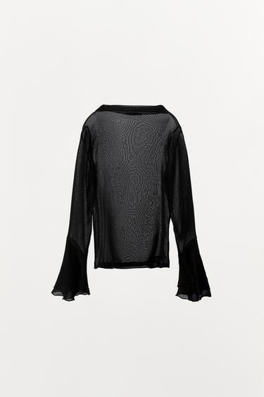 TOP À VOLANTS EN MATIÈRES VARIÉES - Noir de Zara - Image 1
