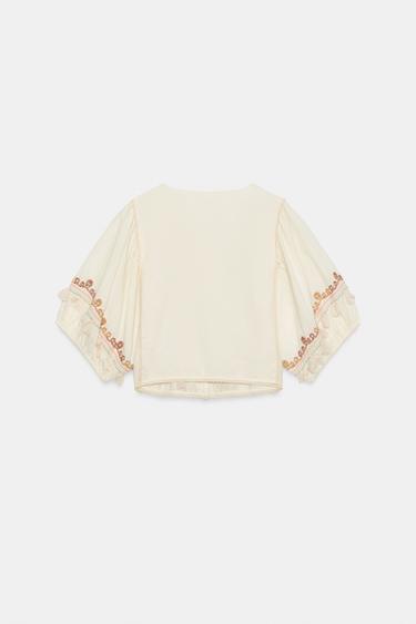 EMBROIDERED FRINGE BLOUSE - Ecru by Zara - Image 7
