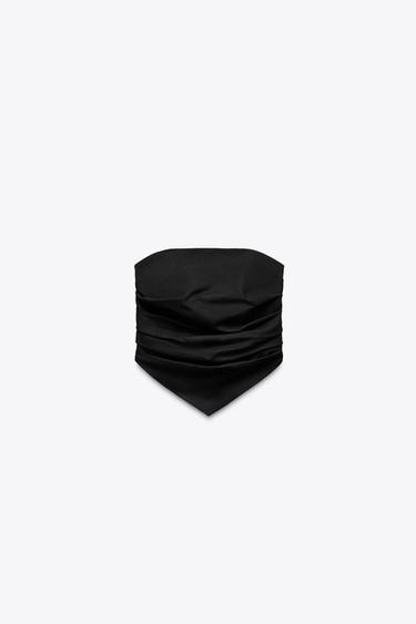 Zara STRAPLESS LINEN BLEND TOP - Black
