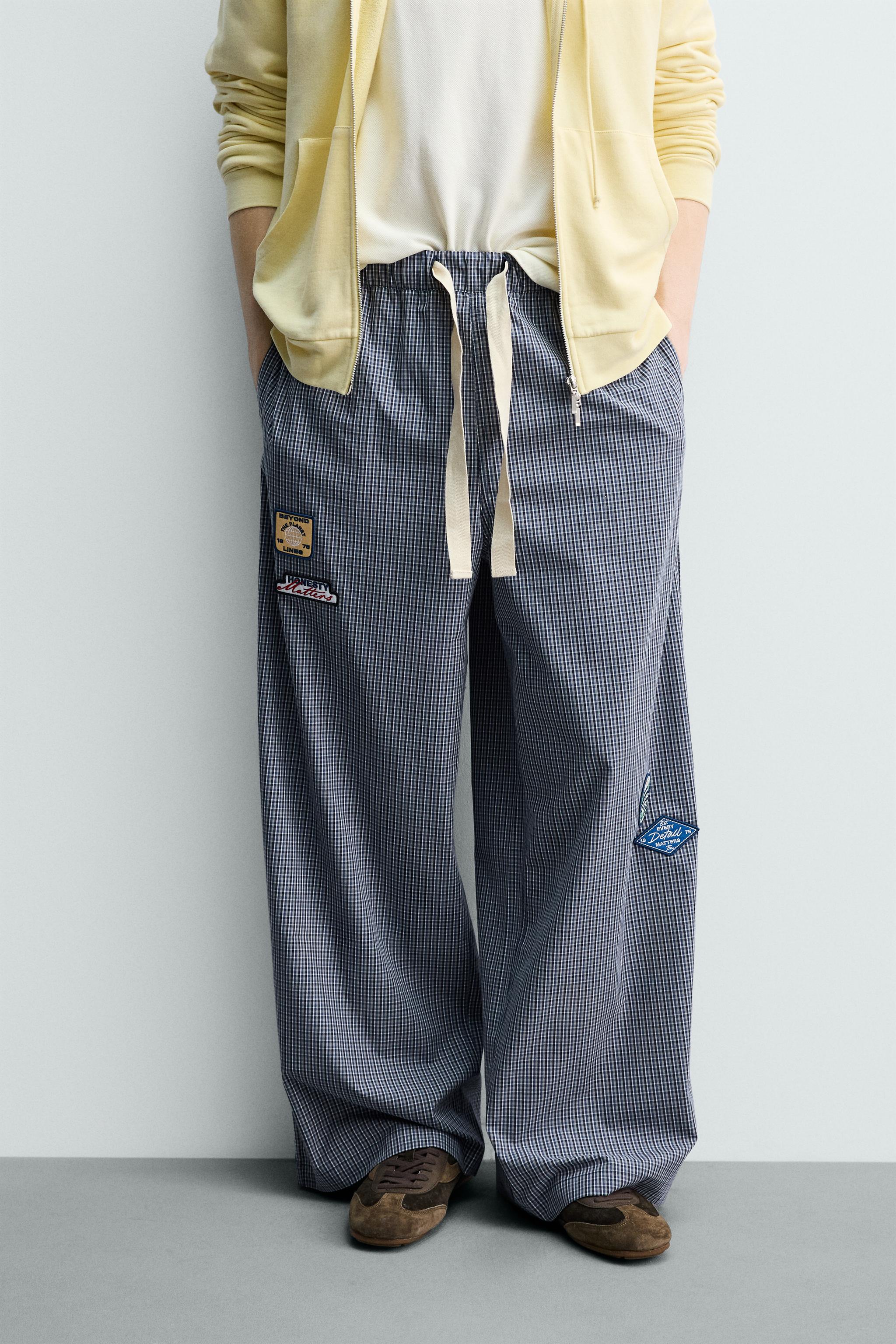RELAXED FIT PATCHWORK CHECK PANTS