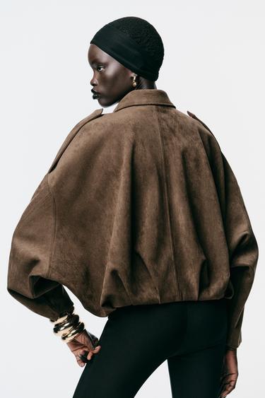 VESTE BOMBER EFFET DAIM - Marron foncé de Zara - Image 5