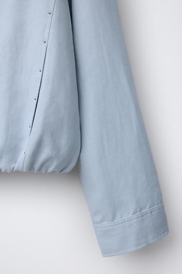 LINEN STUDDED JACKET - Sky blue by Zara - Image 3