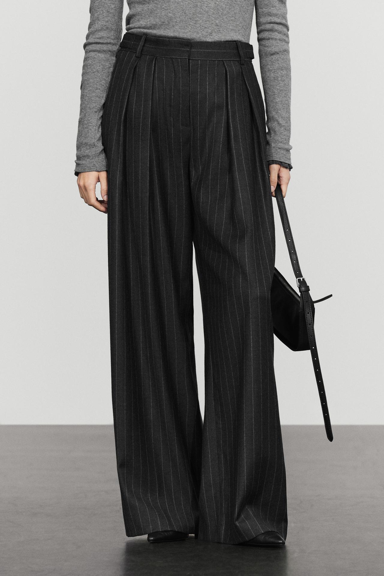 100% wool wide-leg pinstripe pants — Gray