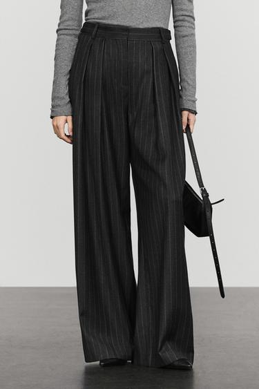 100% wool wide-leg pinstripe pants — Gray 2