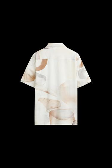 Zara ABSTRACT PRINT STRETCH SHIRT - Beige