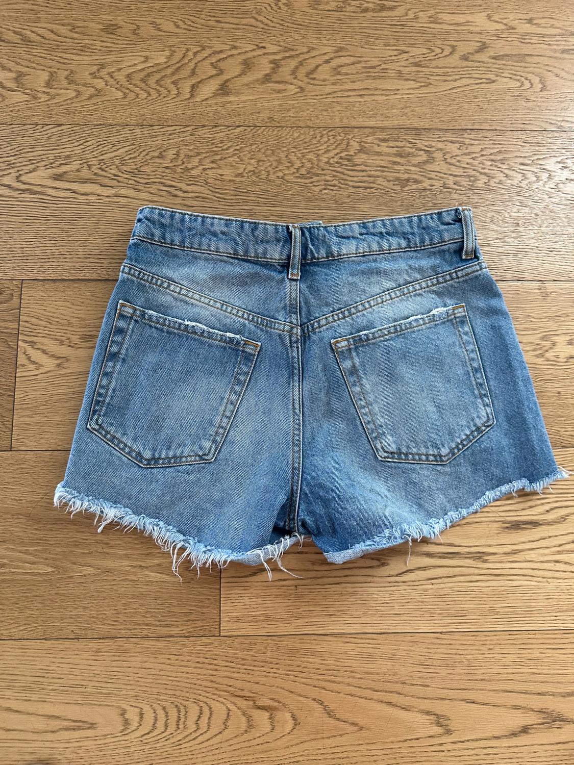 TRF HIGH-WAIST DENIM RIPPED SHORTS - Image 3