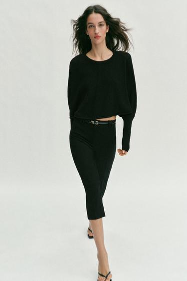 PANTALON CAPRI À CEINTURE - Noir de Zara - Image 6