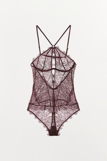 LACE HALTER BODYSUIT - Burgundy by Zara - Image 3