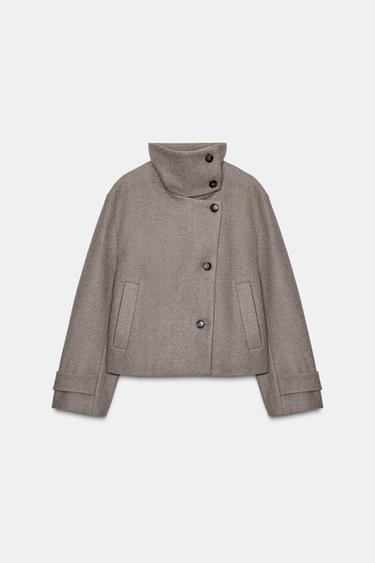 VESTE À COL MONTANT - Marron clair de Zara - Image 6