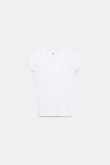 Zara ROUND NECK T-SHIRT - White