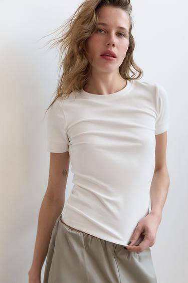 CAMISETA MANGA CORTA - Blanco roto de Zara