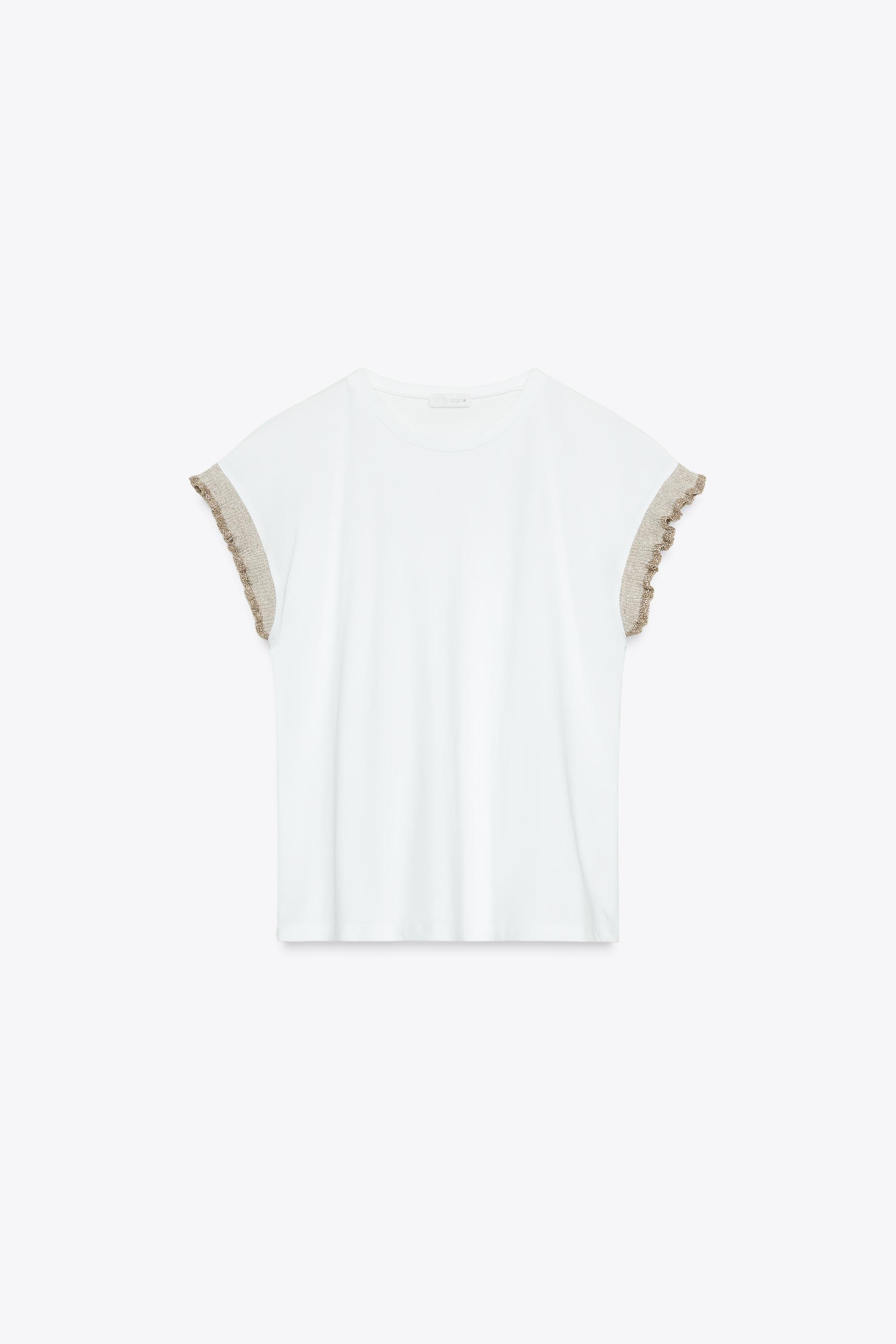 METALLIC THREAD RUFFLE T-SHIRT