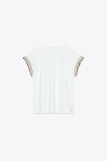 METALLIC THREAD RUFFLE T-SHIRT - White by Zara - Image 4