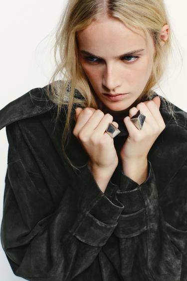 PACK OF 2 GEOMETRIC SHAPE RINGS - Silver by Zara