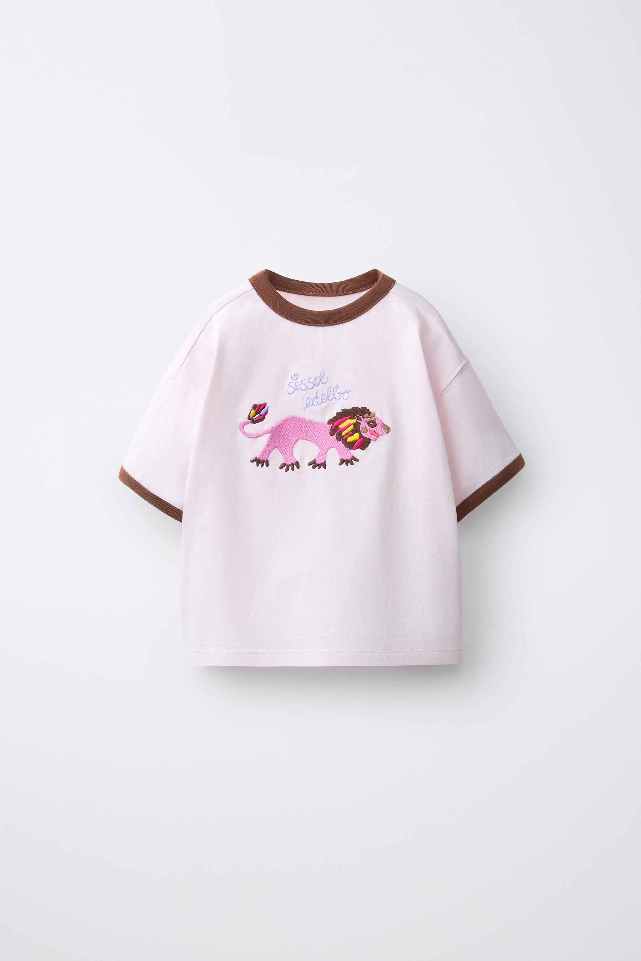 Sissel Edelbo x Zara Kidsタイガー刺繍Tシャツ - ピンクベージュ 