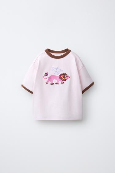 T-SHIRT BRODÉ TIGRE SISSEL EDELBO X ZARA KIDS - rose poudré de Zara - Image 0