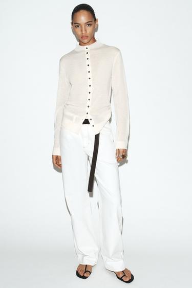 Zara EXTRAFINE KNIT CARDIGAN - Ecru