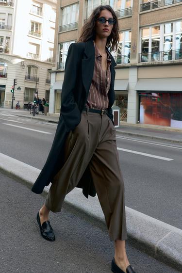 PANTALONI CON PINCES E CINTURA - Visone di Zara