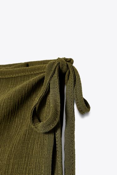 SEMI-SHEER TEXTURED SARONG SKIRT - Mid-green by Zara