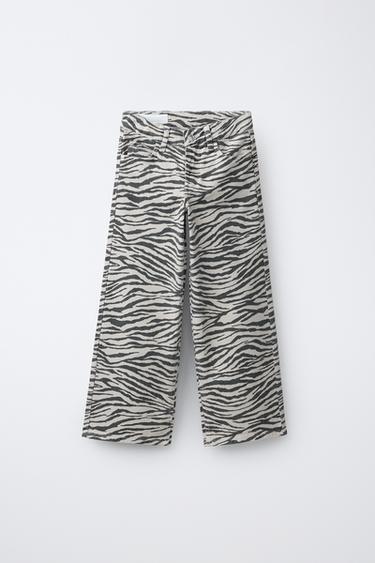 ZEBRA PRINT WIDE-LEG JEANS - Grey marl by Zara