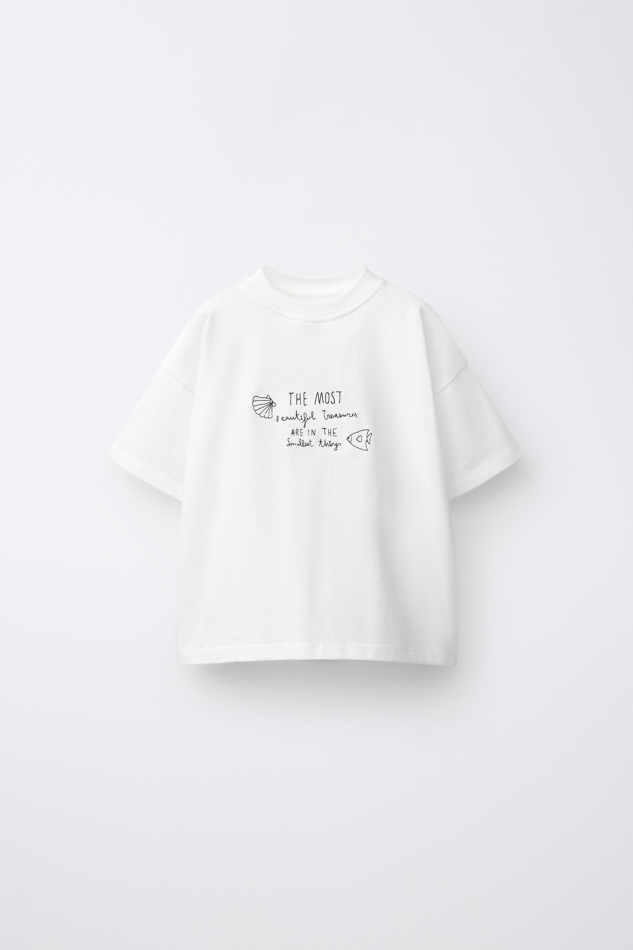 テキスト刺繍Tシャツ - ホワイト | ZARA Japan / 日本