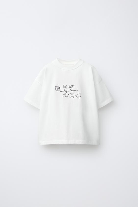 CAMISETA BORDADO TEXTO - Blanco de Zara - Imagen 0
