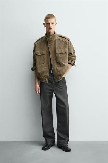 CAZADORA PIEL ANTE - Beige de Zara