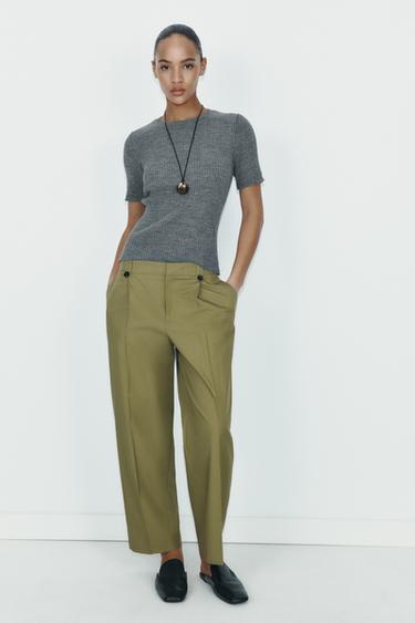 Zara STRAIGHT LEG PANTS - Khaki