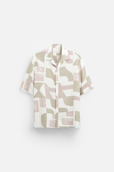 Zara Relaxed fit shirt made of viscose blend fabric. Spread collar and short sleeves. Front button closure. - Pink