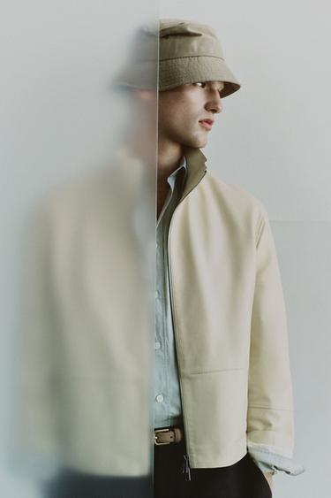 LEATHER ZIP-UP JACKET - Ecru by Zara
