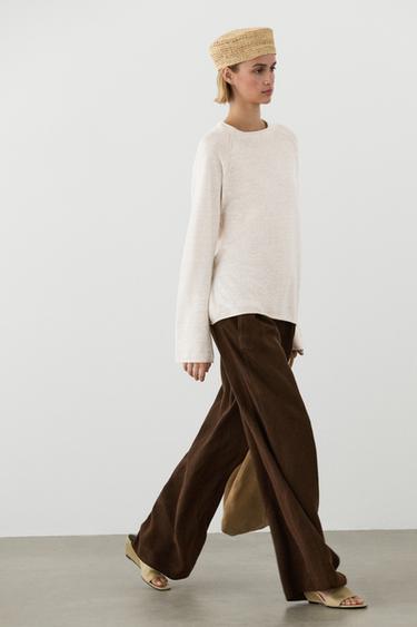 Zara 100% linen wide-leg pleated trousers - Mink marl