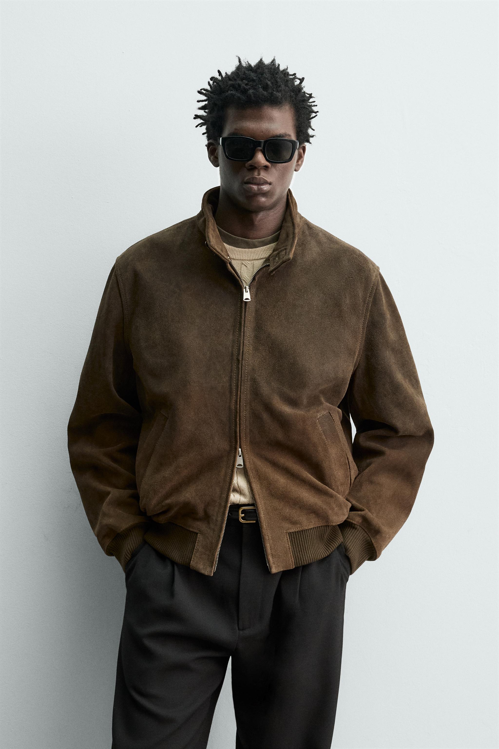 BLOUSON REGULAR FIT CUIR DAIM