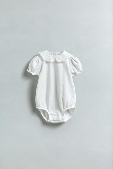 EMBROIDERED COLLAR BODYSUIT - Light ecru by Zara - Image 4