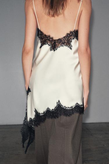 ROBE ASYMÉTRIQUE EN DENTELLE ZW COLLECTION - Écru / Noir de Zara - Image 2