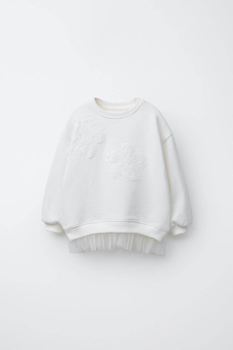 Zara Felpa Maglione Maniche A Palloncino Zara FELPA FIORI ORGANZA