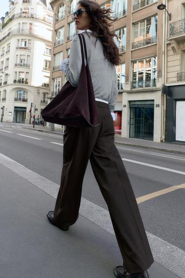 PANTALON LARGE À DOUBLE TAILLE - Brown Stripes de Zara - Image 5