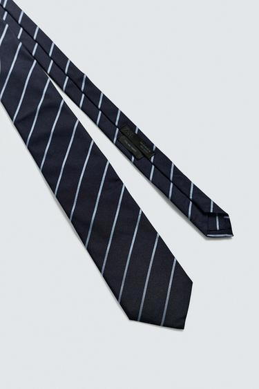 100% SILK STRIPE TIE - Navy blue by Zara - Image 4