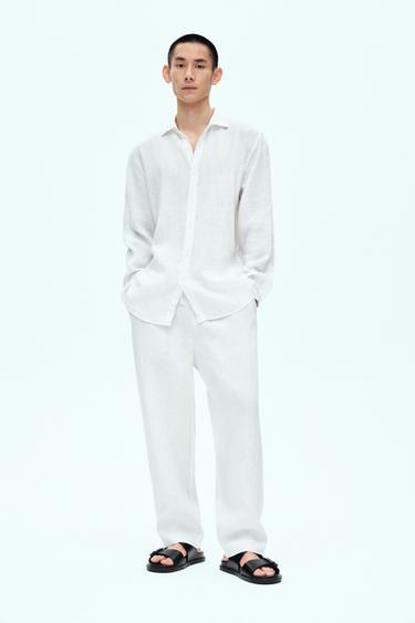 Zara 100% 亞麻長褲 - 白色