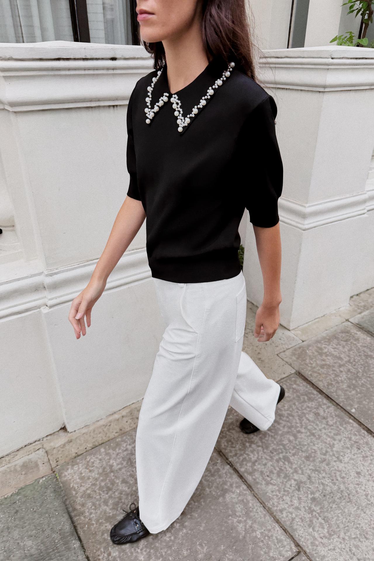 FAUX PEARL KNIT POLO SHIRT