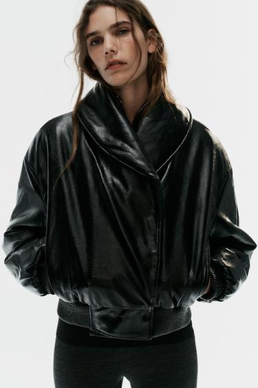 QUILTED FAUX LEATHER ANORAK — Black 2