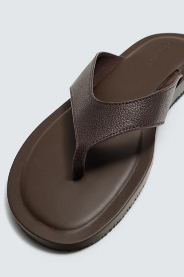 SANDALES À BRIDES EN CUIR - Marron de Zara - Image 2