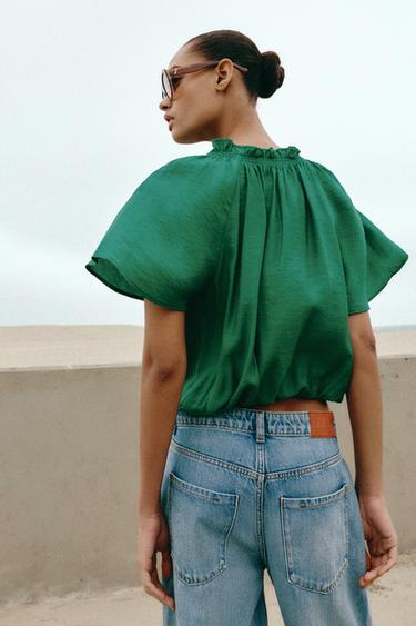 BLOUSE ROMANTIQUE À VOLANT - Vert de Zara - Image 3