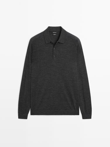 Pull polo en maille 100 % laine mérinos - Gris anthracite de Zara