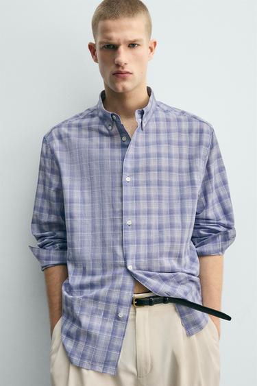 RELAXED FIT CHECKS SHIRT - Blue marl by Zara - Image 5