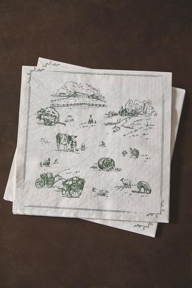 PAPER NAPKIN WITH FARM PRINT (PACK OF 20) - Green by Zara - Image 5